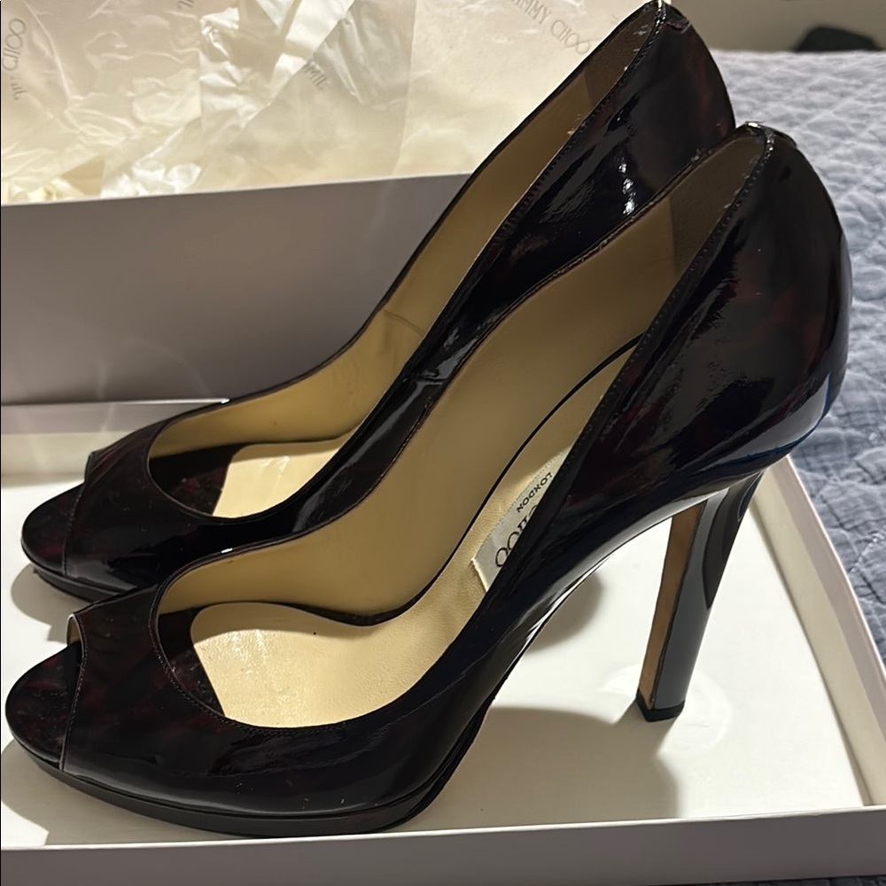 Elegant Burgundy/Black leopard Peep-Toe Heels